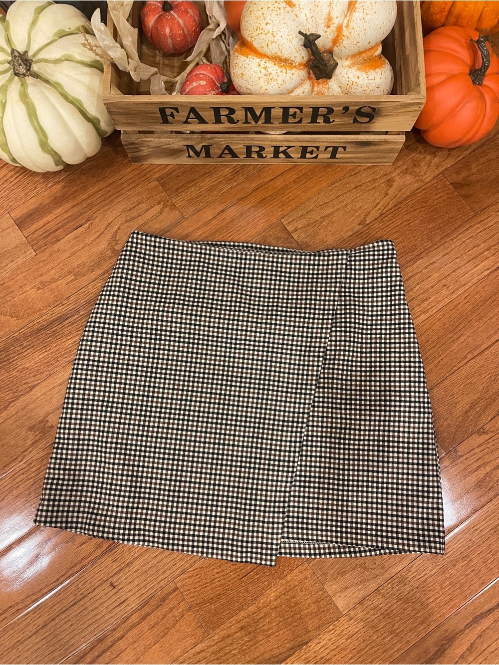 Old Navy Women's Black Brown Cream Houndstooth Plaid Fall Skirt Medium